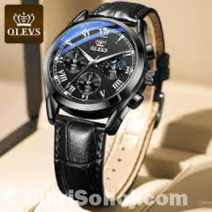 Artificial Leather Chronograph Wrist Watch For Men